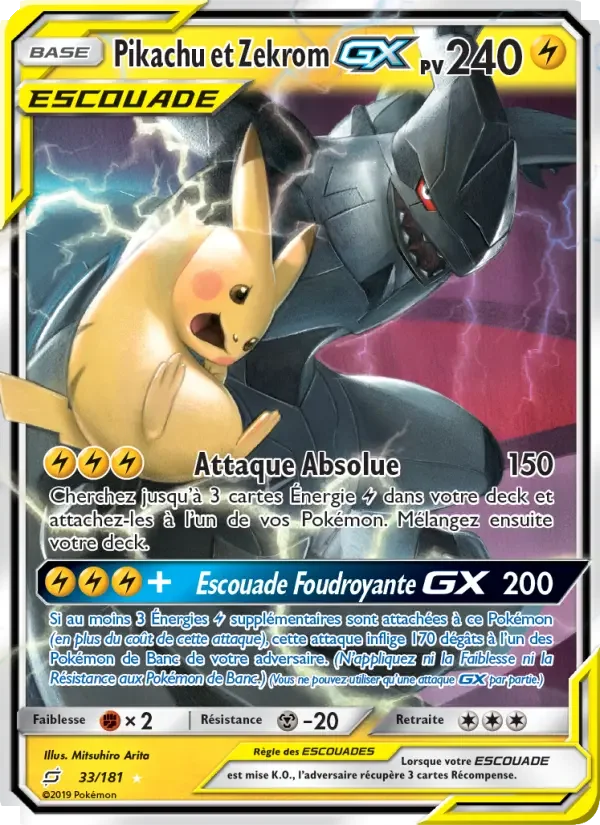 Carte Pikachu et Zekrom GX